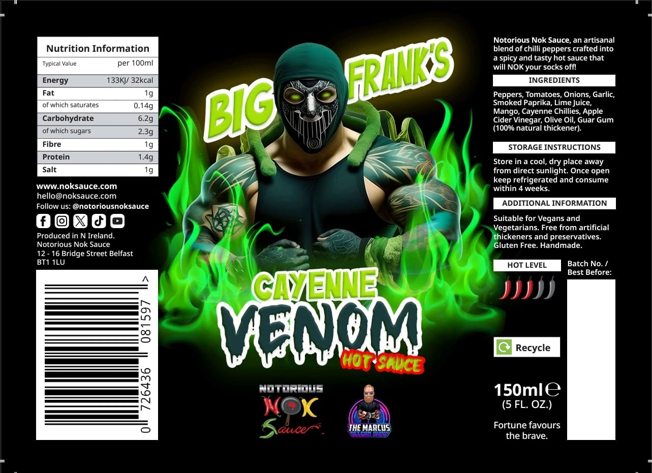 Big Frank's Cayenne Venom - Heat Level 3 ๐ถ๐ถ๐ถ